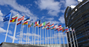 Stockshots of the European Parliament - Flags in front of EP building in Strasbourg